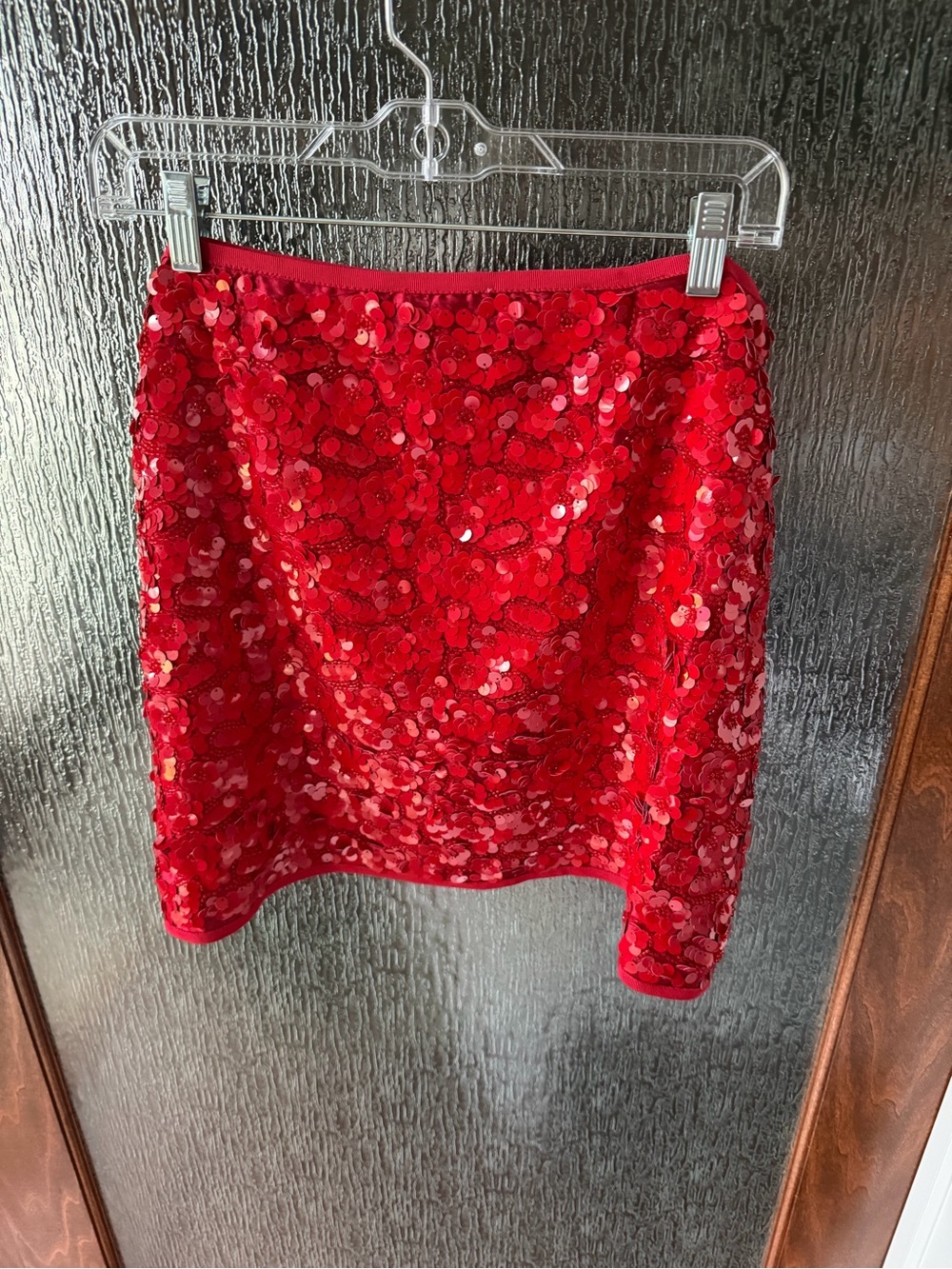 Red Sequin Mini Skirt - Festive Sparkle